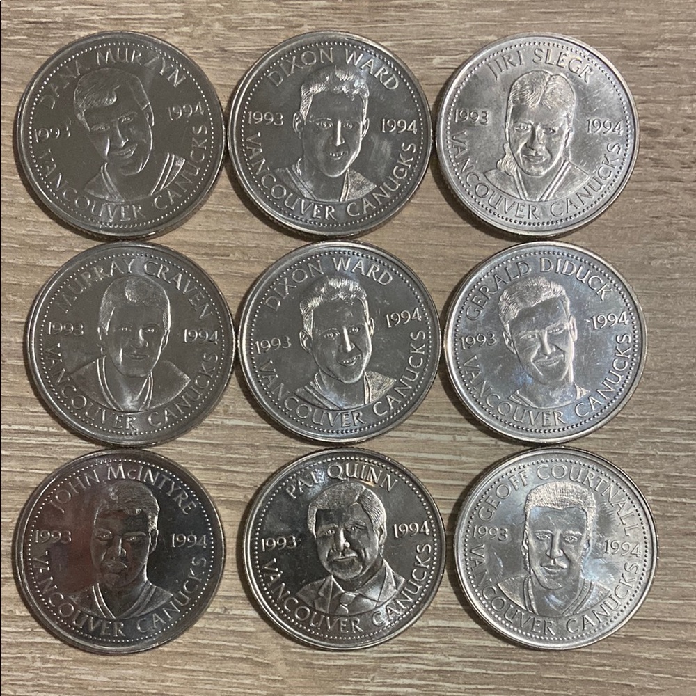 Vintage 1993-1994 NHL Vancouver Canucks Limited Edition Collector Coins Set of 9